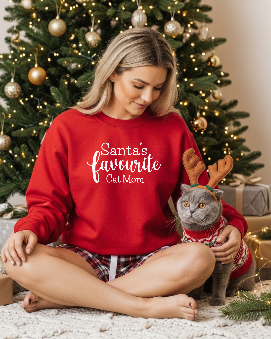 Santa's Favourite CAT Mom Crew Neck